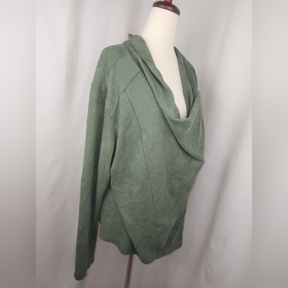 BlankNYC Army Green Asymmetrical Zip Moto Jacket Faux Suede Draped Utility Chic - Picture 3 of 7